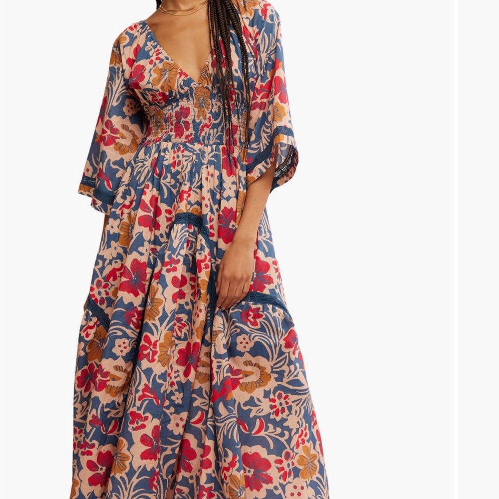 Free People Printed Smock Waist Maxi Dress